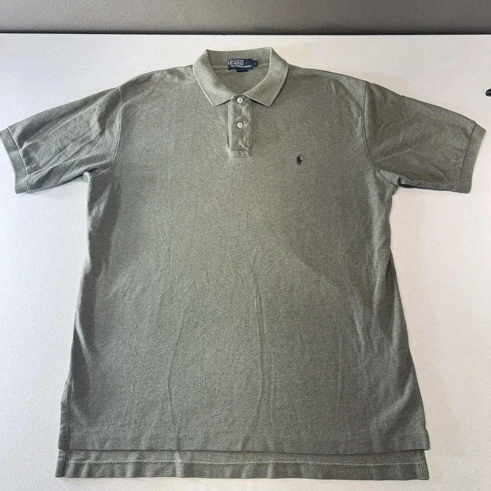 Polo Ralph‎ Lauren Mens Size Large Green Polo Shirt Navy Pony Logo 100 % Cotton